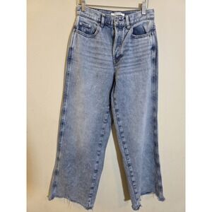 PacSun Women's 25 Baggy Jean Light Acid Wash Distressed Raw Hem Button Fly Jeans